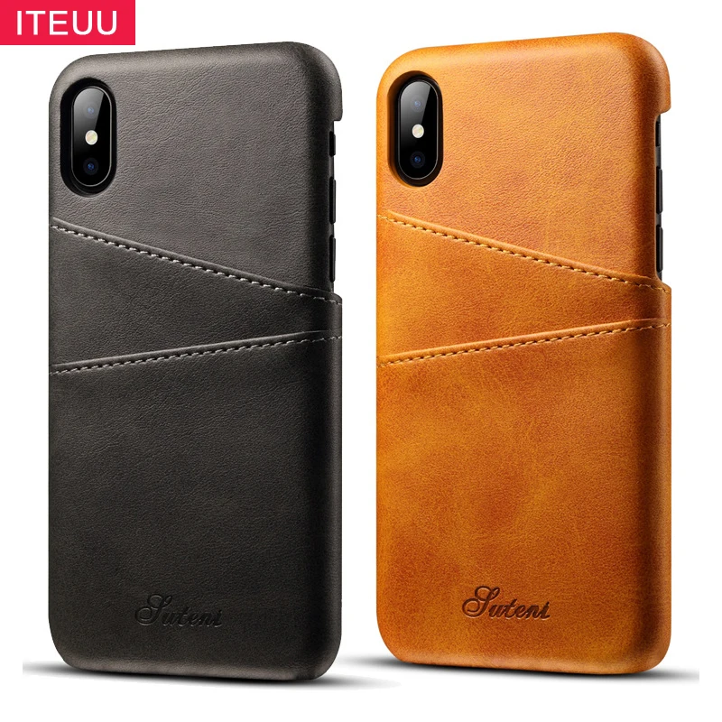 ITEUU кожаный Ретро Чехол для iPhone X Xs Max чехлы XR слот карты высокое качество
