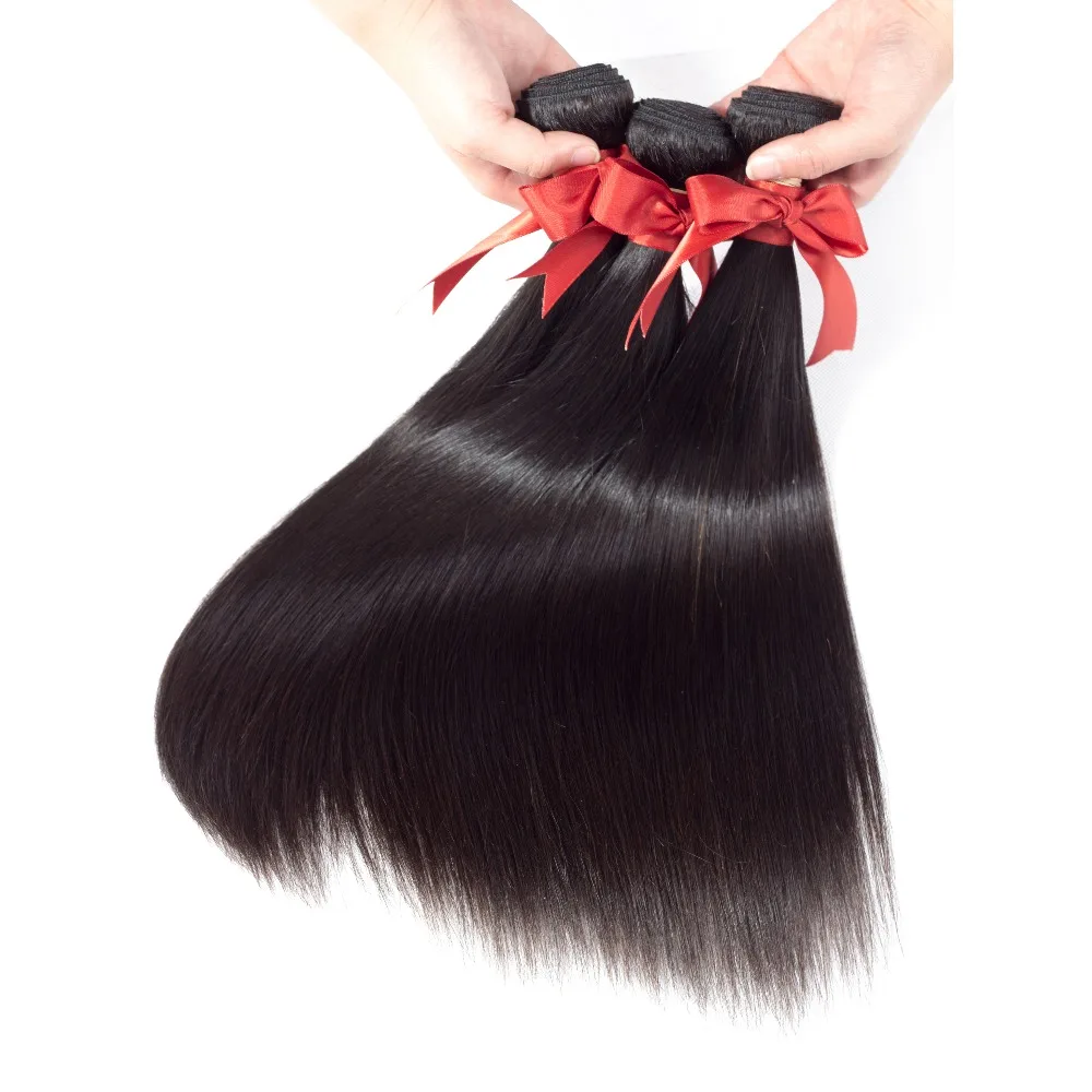 Sapphire Human Hair Straight Hair Bundles With Closure Brazilian Hair Weave Bundles With Lace Closure Non Remy Hair Extensions