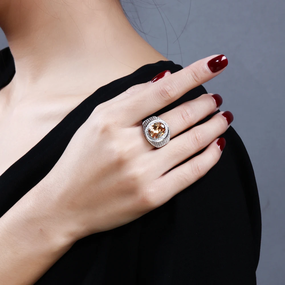 New oval cut big crystal stones cz ring Green and Champagne color anillo dropshipping Trendy Ring For party Jewelry