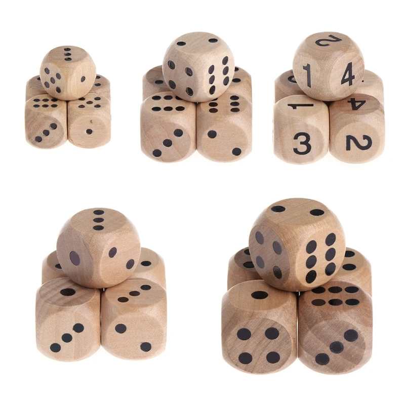

5pcs 6 Sided Wood Dice Mahjong Party Number Or Point Round Coener Kid Toys Game