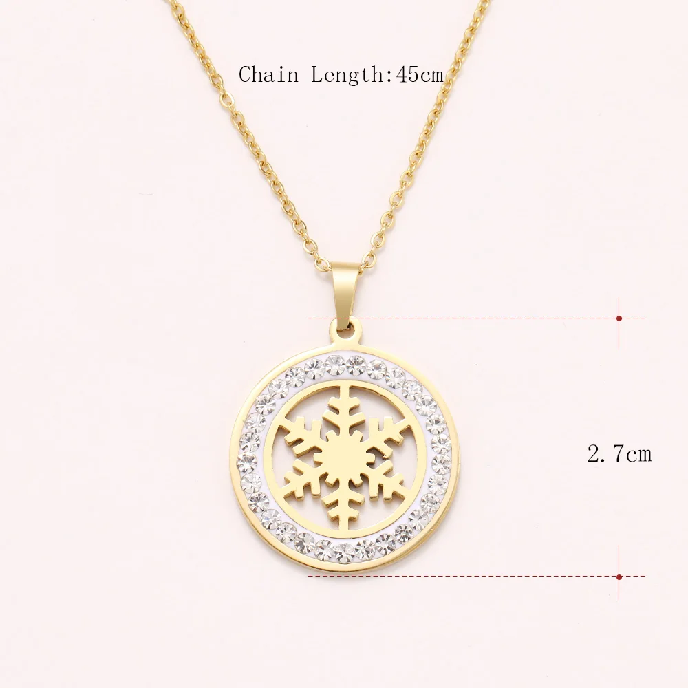 Cacana Stainless Steel Crystal Round Pendants Necklace Women Jewelry Snowflake Trendy Necklaces Donot Fade Valentine's Day Gift (1)