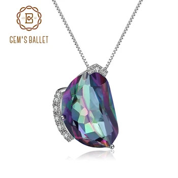 

GEM'S BALLET Natural Fire Rainbow Mystic Quart Gemstone 925 Sterling Silver Irregular Pendant Necklace Fine Jewelry For Women