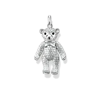 

Muffiy Women Simple Pendants Fashion Chain Necklace Pendant Jewelry Zirconia-pave Silver White Cute Teddy Bear Pendant