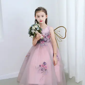 

2019 Kids Girl Lace Cute Princess Mesh Dress Children Pearl Wedding Birthday Party Dress Baby Girl Clothes Pageant Prom Gown Q28