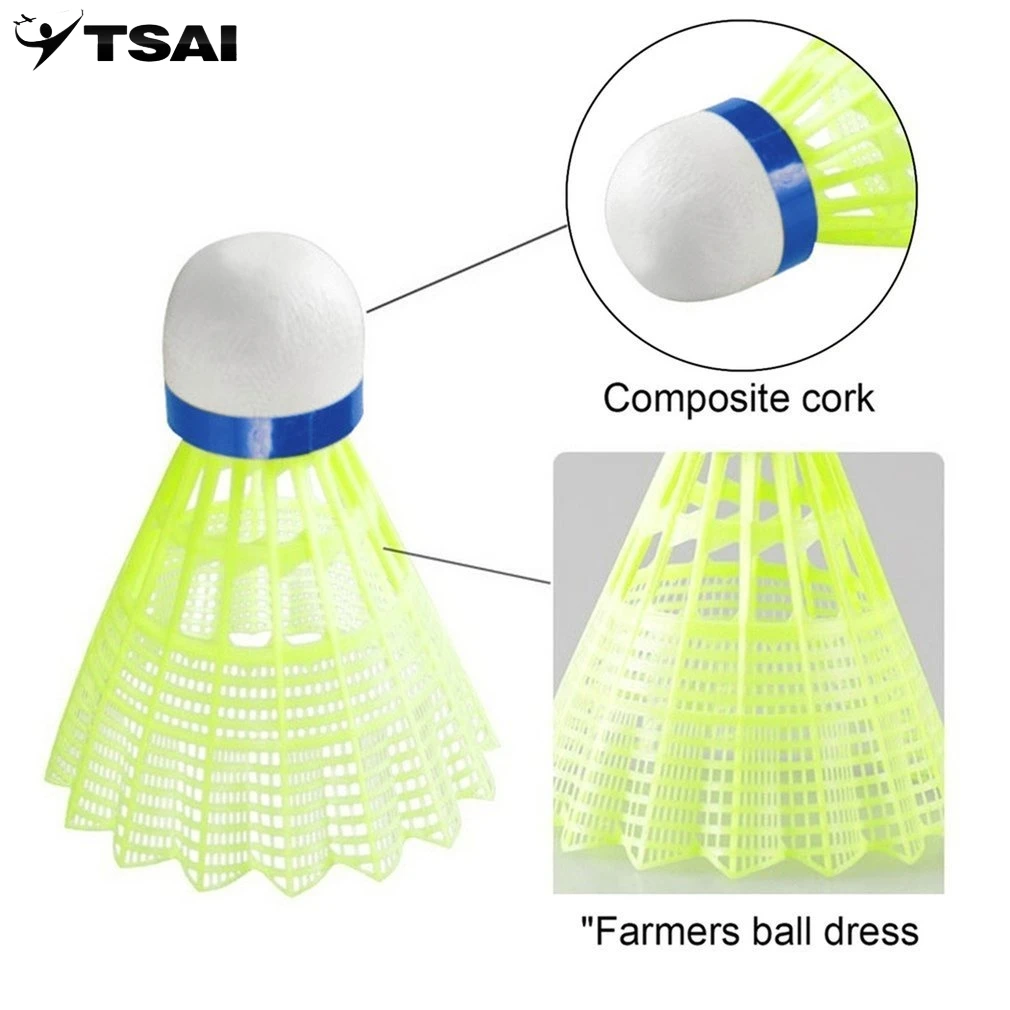6 шт. супер прочный и пластиковый нейлоновый светильник для бадминтона, тренировочный мяч, пластиковый шаттл, пробковая деревянная шаровая Головка