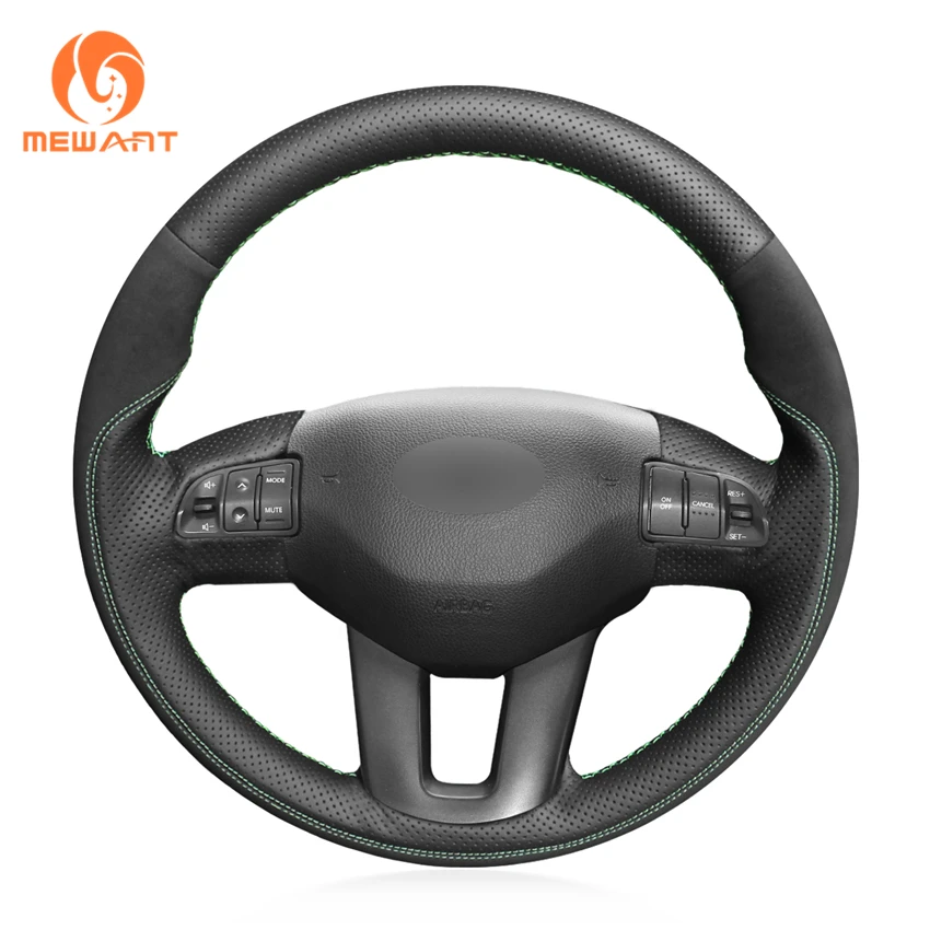 

MEWANT Black Genuine Leather Suede Hand Sew Anti-slip Car Steering Wheel Cover for Kia Sportage 3 2011-2015 Ceed Cee'd 2010-2012