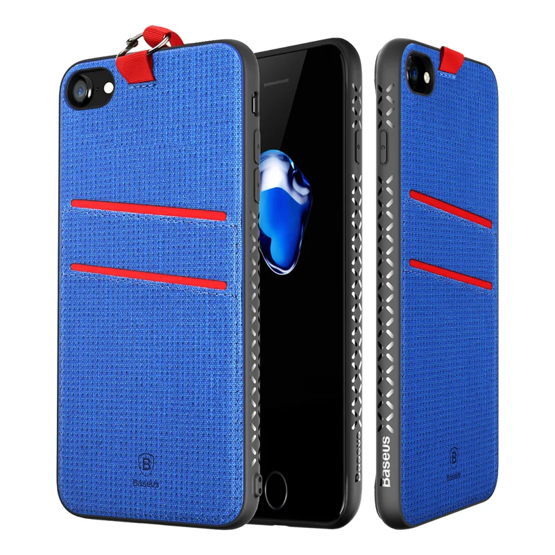 Baseus Роскошные Чехол Для iPhone 7 Plus Карты с Висит Веревка Coque Shell PC + PU ТПУ Телефон Дело