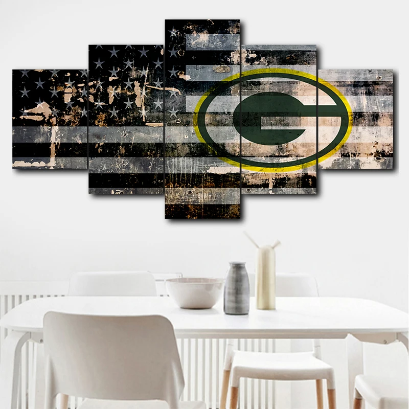 

Sports Logo Canvas Painting 5 Pieces Green Bay Packers Modern Home Wall Decorative Canvas Art HD Print Wall Picture Bedroom