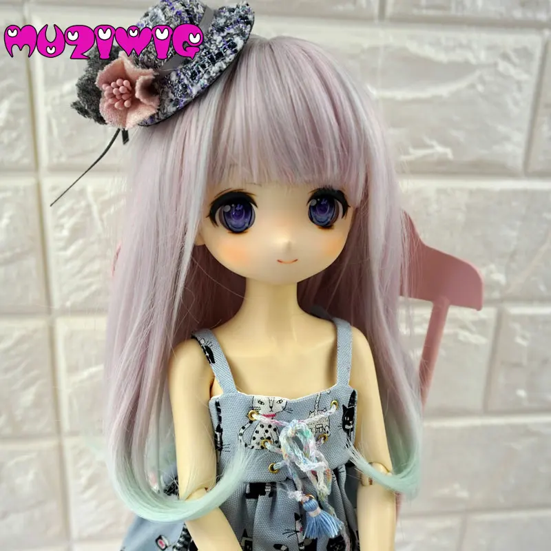 

MUZIWIG Free Shipping High Temperature Fiber Synthetic Baby Born Light Pink to Blue Ombre Curly Doll Wig For1/3 1/4 1/6 BJD SD