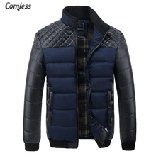 Новая модная зимняя куртка мужские парки теплая толстая верхняя одежда из искусственной кожи в стиле пэчворк, зауженные Брендовые куртки, большие размеры 4XL