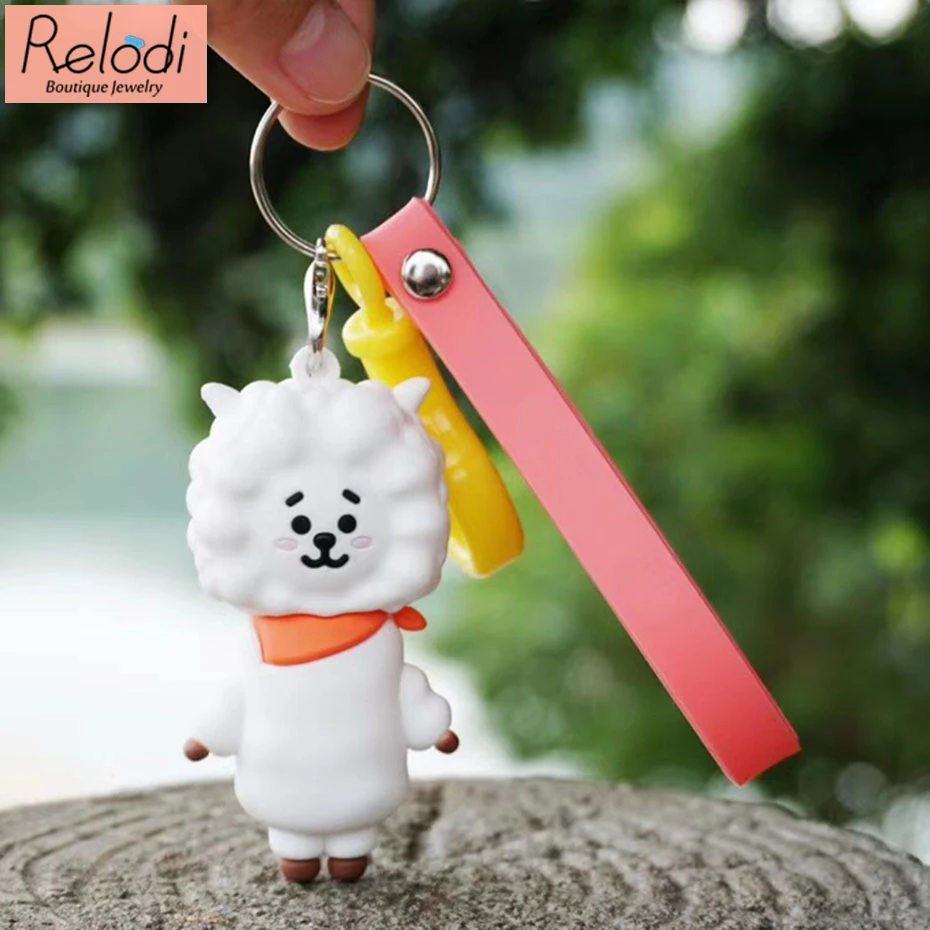 KPOP BTS Keychain Cute Cartoon Characters Keyring for Car Key Protector Bangtan Boys PVC Key