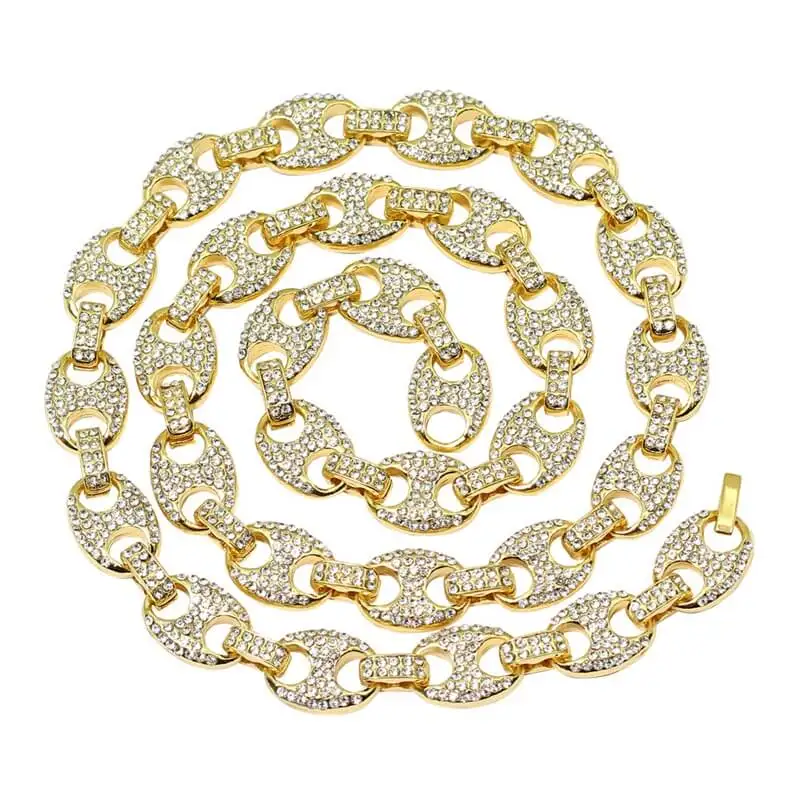 

12mm men necklace rhinestone alloy hip hop chain 18inch 20inch 24inch personality trend jewelry