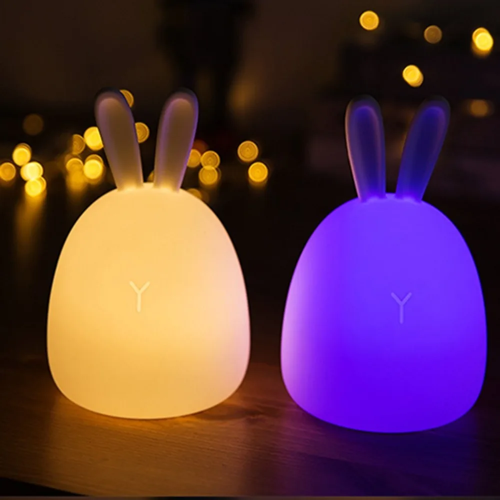 

Fat rabbit lamp usb silicone lamp cute rabbit led color change charging colorful pat vibration night light rabbit lamp