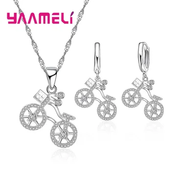 

YAAMEL Wholesale Cute Bicycle Shape Women Girls Jewelry 925 Sterling Silver Necklace Earrings Set Birthday Present High Quality