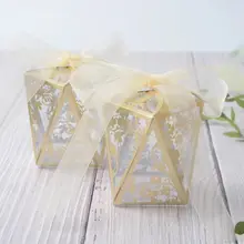 Коробка для конфет, 50 шт., для свадьбы, золотой, большой размер, новинка, прозрачная, 6 цветов, розовый, темно-зеленый, ПВХ, коробки для конфет, лента, подарок для гостя