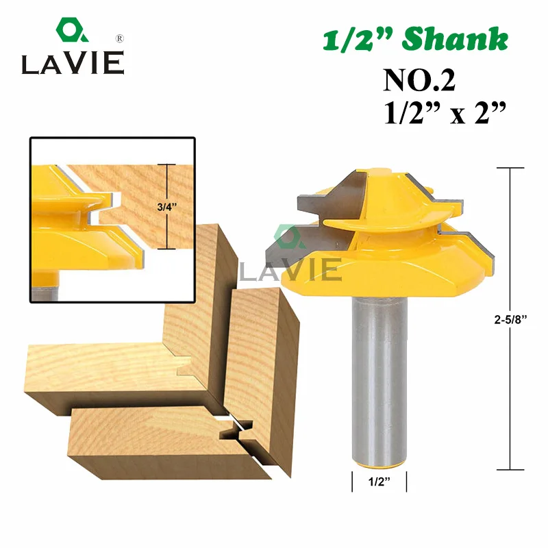 LAVIE 3 шт. 12 мм 1/" хвостовик 45 градусов замок Торцовочные биты клеевой шарнир набор 1/2" 3/" 1" шток фреза по дереву для соединения шип-паз резаки для дерева 03025