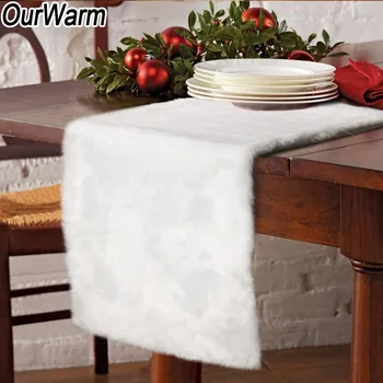 

OurWarm Luxury White Fur Table Runner Christmas Table Decoration Luxury House Tablecloth Wedding Decor Xmas Party Supplies