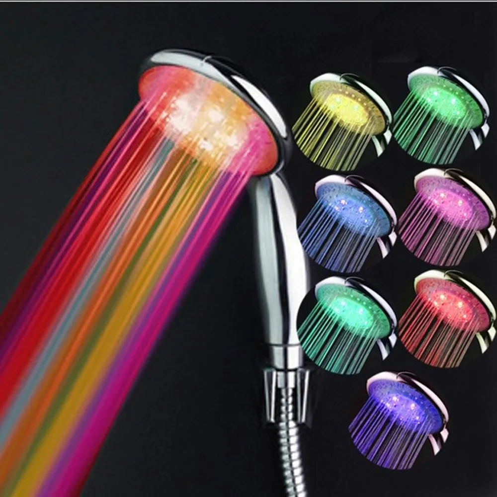 LED Round shower head RGB light temperature control 7color change Bath