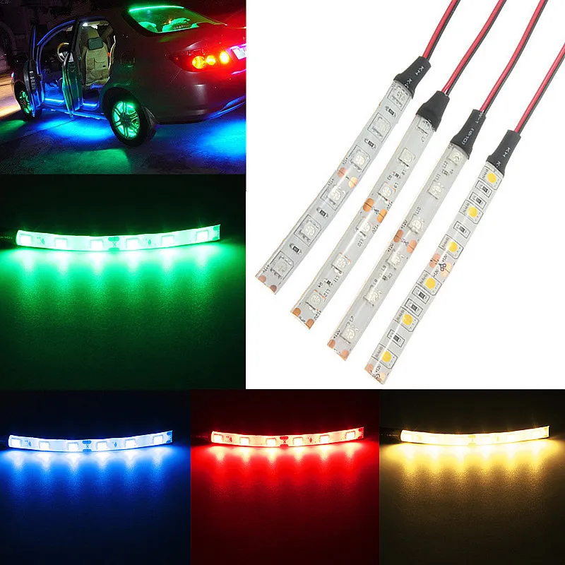 

10CM 6 LED 5050 LED Flexible Strip Light Car Auto Decor Lamp Warm White/Blue/Red/Green Waterproof IP65 DC12V Car Styling