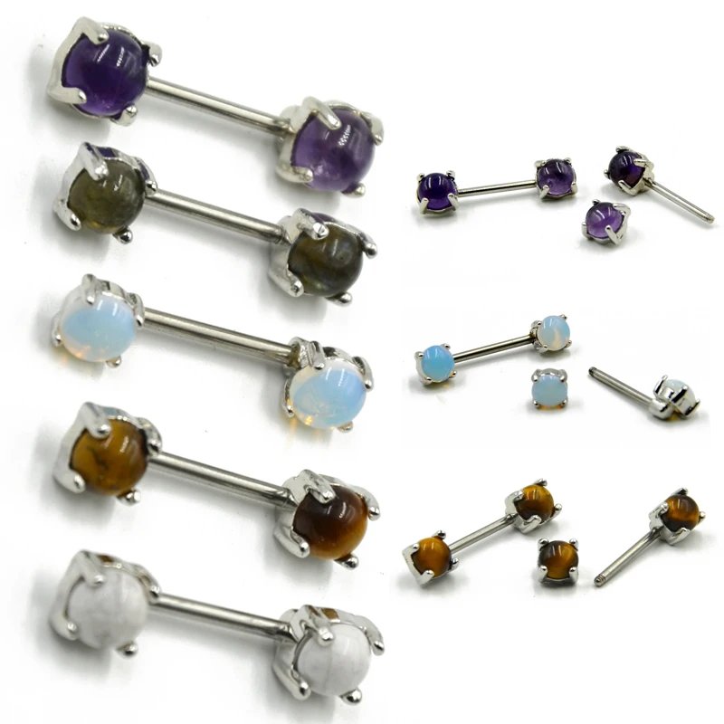 

Wholesale 1 Pcs Labradorite Opal Stone Barbell Ring Nipple Shield Body piercing Jewelry