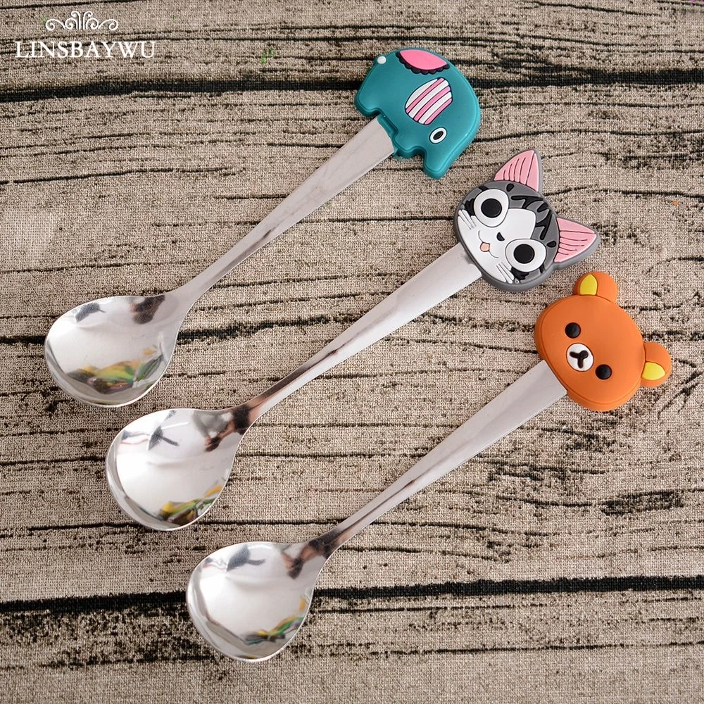 

Cartoon Silicone Handle Cute Silicone stainless steel spoon tableware Elephant Cat Bear cartoon Coffee New creative gift