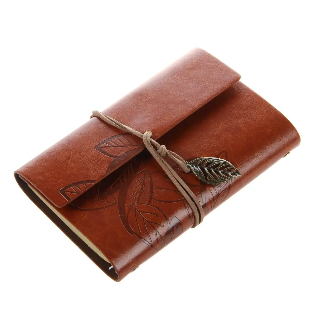 

PU Leather Diary book Notebook Leaf Pendant Vintage Notebook 19x13.5cm, Coffee