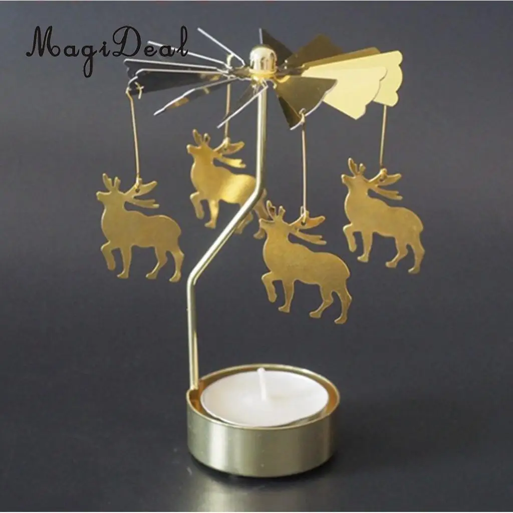 Christmas Windmill Decor Rotating Candle Tea Light Holder Candlestick Ornament- snowflakes elf star heart tree reindeer
