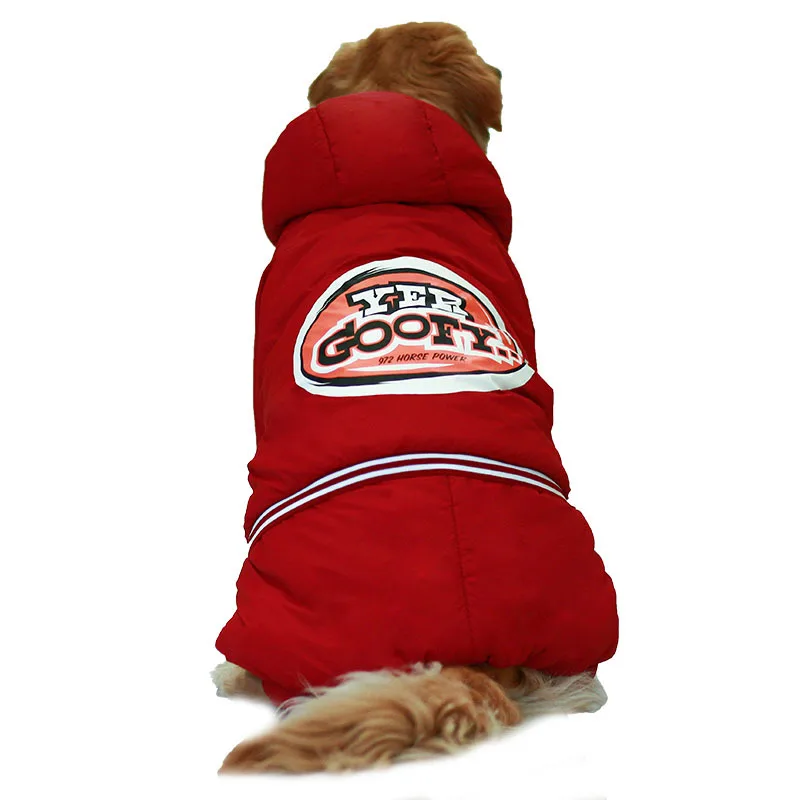 Одежда для домашних животных, теплый зимний комбинезон для больших собак, хлопковое пальто большого размера, ветрозащитная Толстая куртка с капюшоном золотистого ретривера для больших собак - Цвет: Красный
