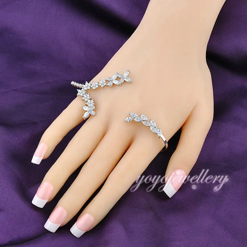 Mytys Punk Silver Color Crystal Palm 