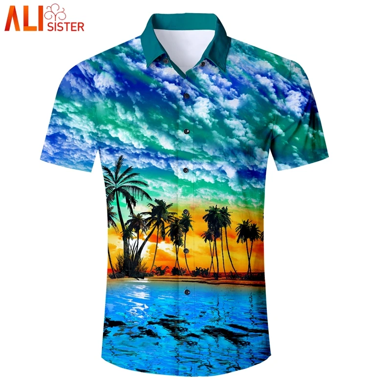 Alisister Mens Hawaiian Shirt Male Casual Camisa Masculina