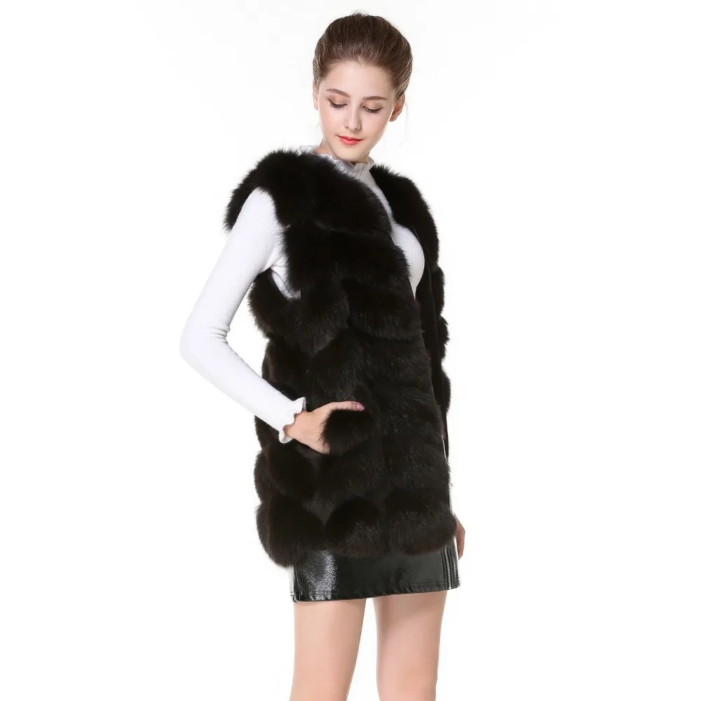 

Real Fur Vest 2018 Fur Vest Women Winter Fox Vest Waistcoat Dark Brown 70CM Real Fur Vest for Female Short Waistcoat Ship by DHL