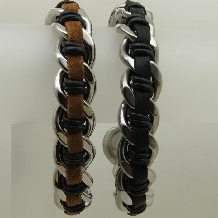 cool bone skull in pocker spade woven leather 316 stainless steel bracelet new