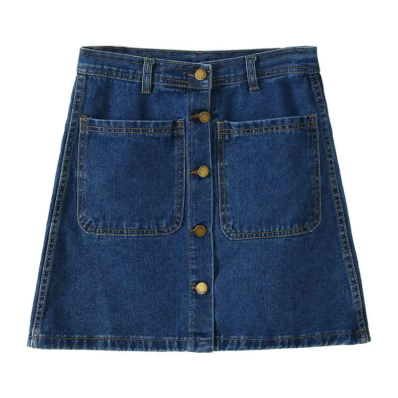 Джинсовая юбка с высокой талией, а-силуэт, мини юбки для женщин, лето, новая синяя джинсовая юбка с карманами на пуговицах, стильная Saia Jeans E3250 - Цвет: Синий