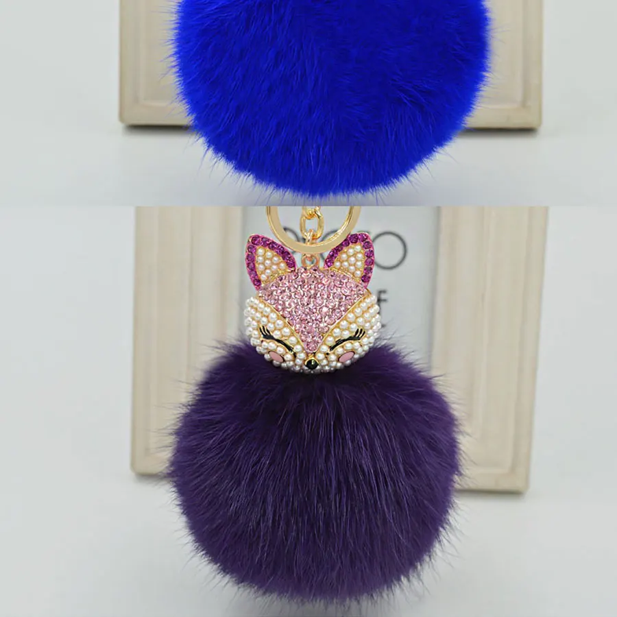 Artificial Rabbit Fur Ball Keychain for Handbag Car Key Ring Cute Fox Inlay Simulated Pearl Pendant Key Chains Amazing