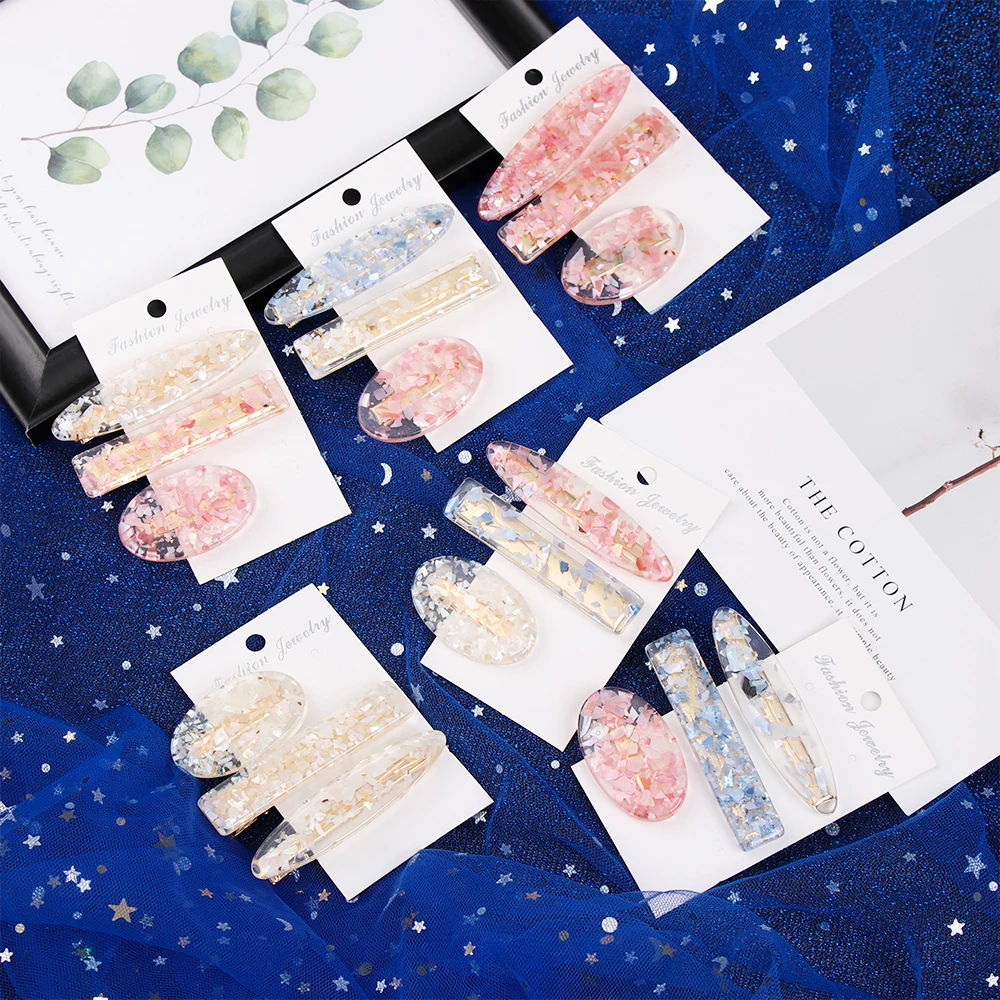 

1 Set Korea Transparent Acetic Acid Hair Clips Women Shell Snowflake Sequins Geometric Rectangle Hairpins Hair Accessories Clips