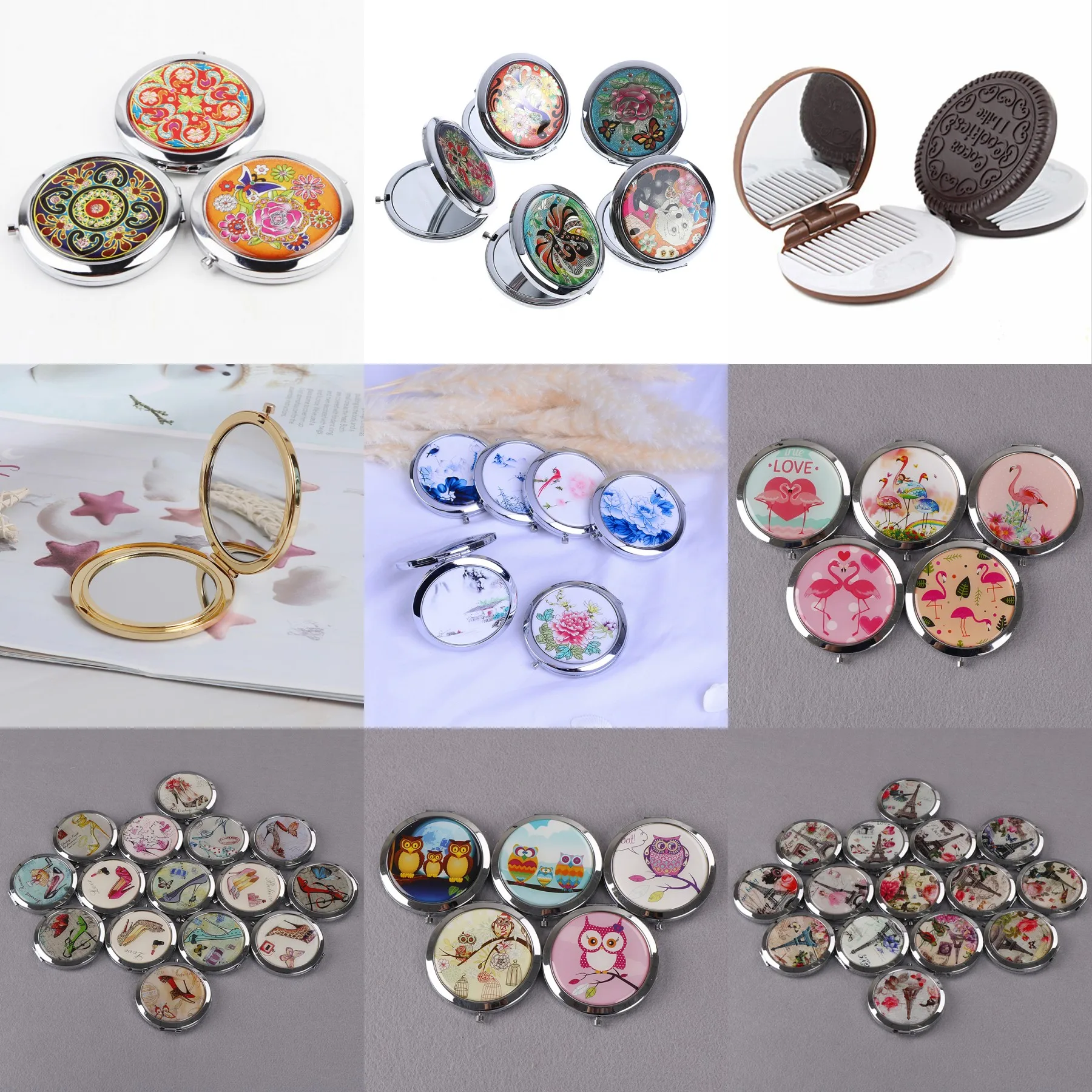 

16 Style Double-side mini Mirrors Portable Compact Pocket Women Girl Cosmetic Small Compact Mirrors Folding Mirror Makeup Mirror