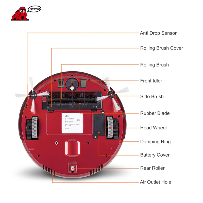 PUPPYOO Multifunctional Robotic Vacuum Cleaner Self-Charge Sweep Home Collector Suction LED Touch Screen Side Brushes V-M900R