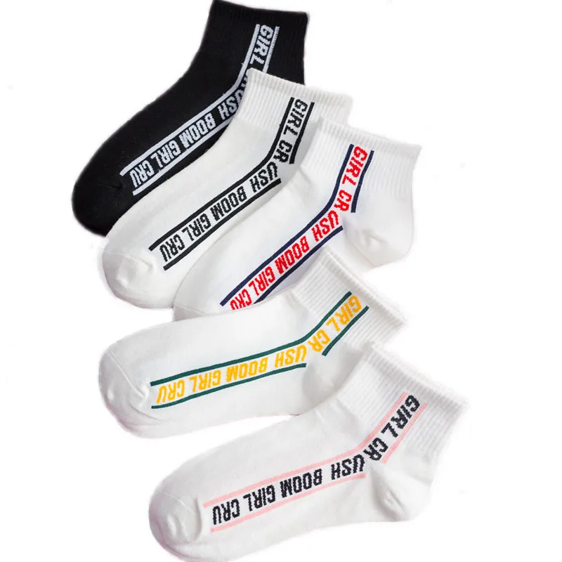

Letter Socks Women Cotton White Print Elastic Force Short Socks Sweat-absorbing Harajuku Socks Female Breathable