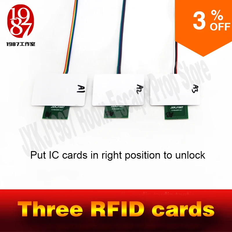 Relacionamento para Desbloquear com Áudio ic em um a um Rfid Prop Sala Escapar Aventureiro Jogo Colocar Quatro Cartões Jxkj1987