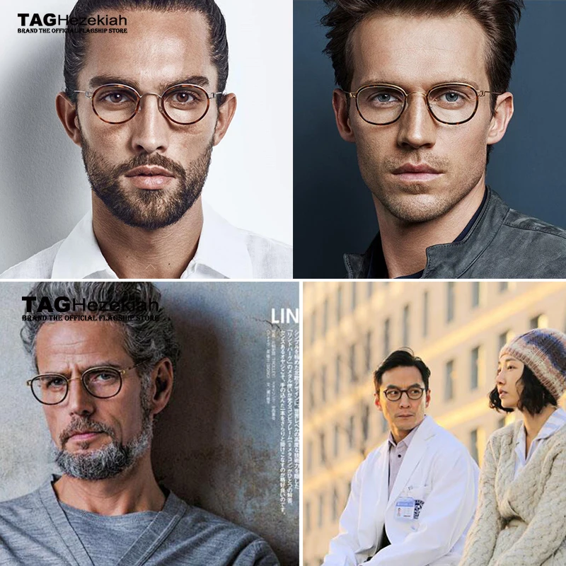Тег бренды ретро очки кадр мужчины titanium чисто ручной работы Оправы для очков женские очки близорукость безвинтовое Очки