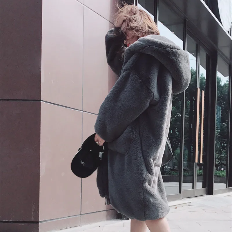 Dames Haute Nouveau Taille Fourrure Femmes Chaud Mode Long Lapin D'hiver Épaissir Manteau Manteaux La 2018 Gray dark Lp39 Black Qualité Faux Plus Rex De q7U684tw