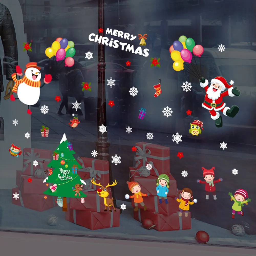 Счастливого Рождества стикер s Рождество Ресторан торговый центр украшение снег стекло окно съемный стикер s стикер стены украшение комнаты - Цвет: H