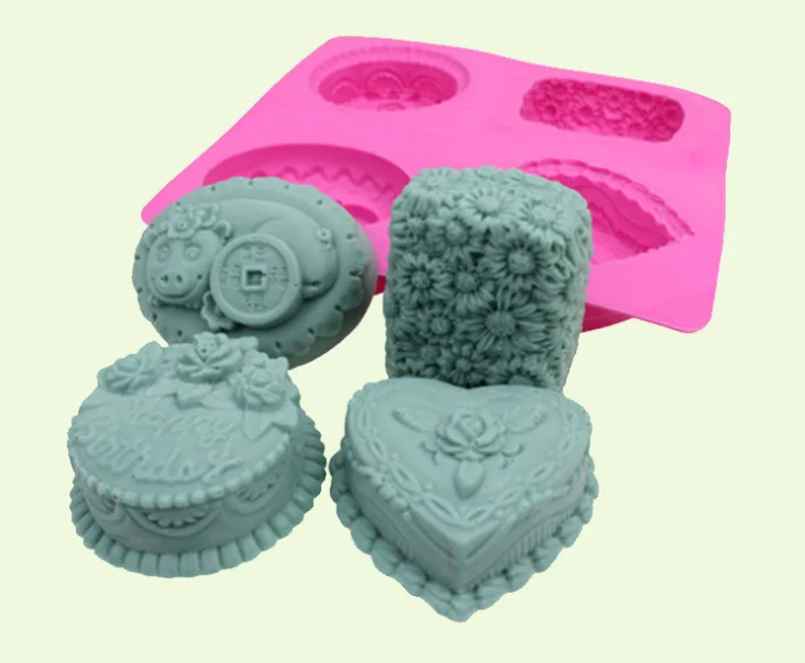 

3d soap molds silicone heart shape flower Pig Coin Pattern cake making silicone soap mold Hand made Craft Bath Soap Mould