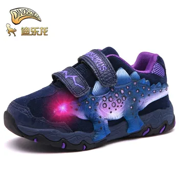 

DINOSKULLS 2019 Autumn New Kids LED Shoes Boys Glowing Sneakers 3D Dinosaur With Light Cow Little Children's School Sports Shoes