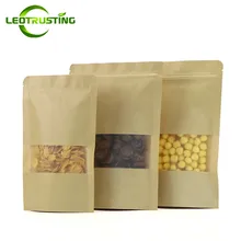 Leotrustting 100 pièces tiennent le papier Kraft givré fenêtre fermeture éclair refermable thermoscellable café moulu cuisine épices haricots sacs