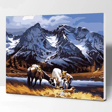 Любовь Семья лошади DIY цифровая картина маслом по номерам Европа абстрактная хлопковая картина для гостиной Настенная картина без рамки 40x50