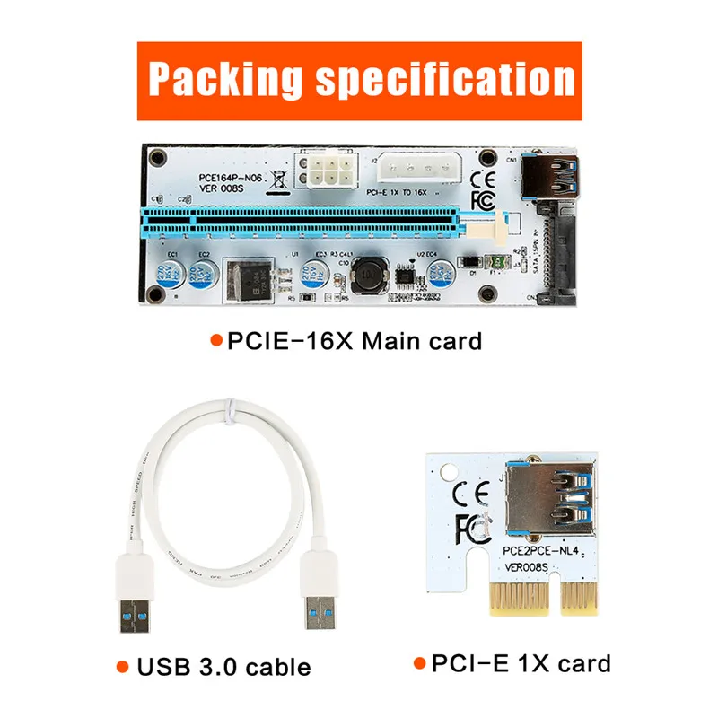 Расширитель PCI E Express 1 16x 80 см USB 3 0 4 контактный адаптер SATA GHMY для майнинговой