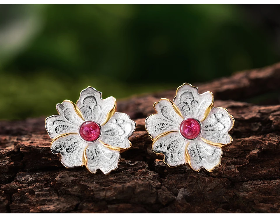 Brincos de Prata Brincos para Mulher Lotus Real Esterlina Natural Pedra Preciosa Original Artesanal Jóias Finas Peônia Flor Parafuso Prisioneiro Fun 925 5 Joias e Acessórios