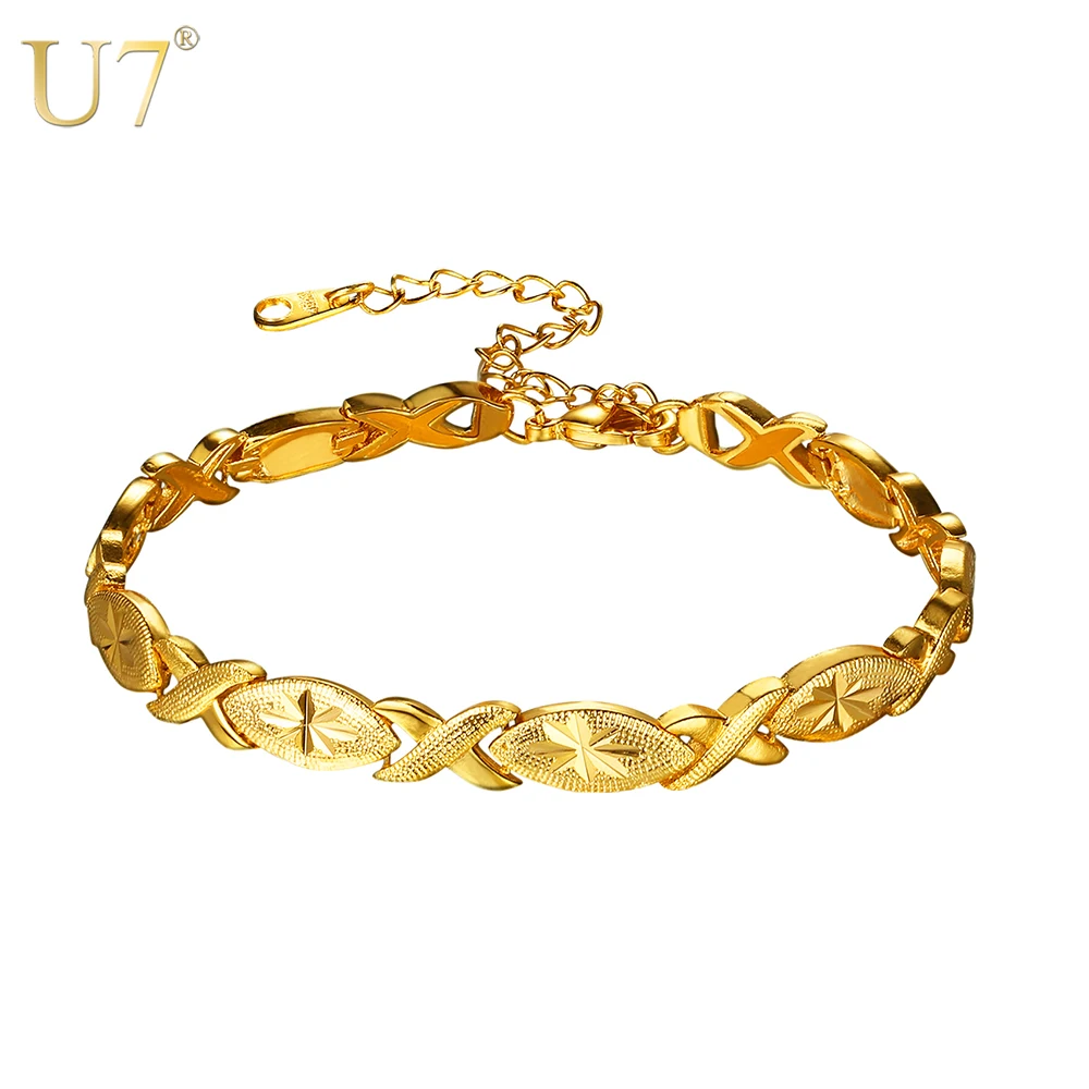 U7 Мода в форме капли жесткий браслет с цветком для женщин ювелирные изделия золото/серебро Цвет звено цепи руки браслеты H1058