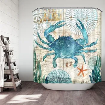 

2019 Sea Crab Ocean Scenery Shower Curtain Waterproof Shower Curtain 12 Hooks Bathroom Bath Shower Curtain 180x180cm L702